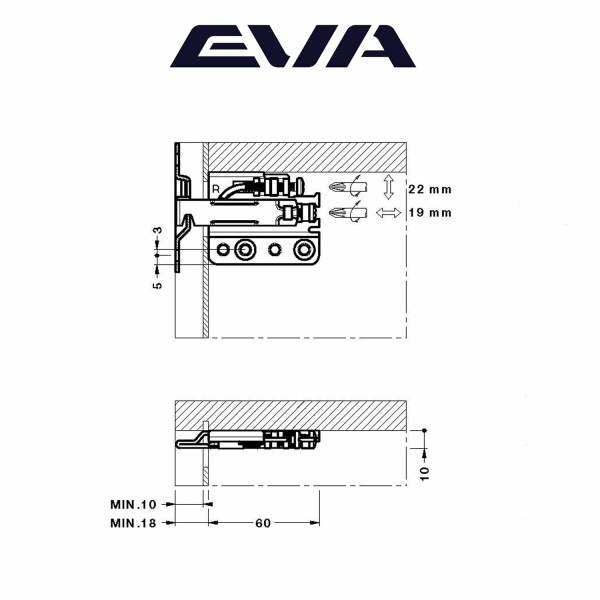Навес мебельный EVA 801 для корпуса верхнего яруса шкафа на футорках 85 кг фото