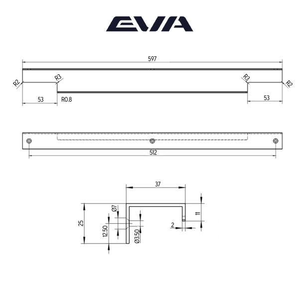 Ручка торцевая мебельная EVA TOTAL 512 мм L=597 мм цвет черный матовый BLA фото