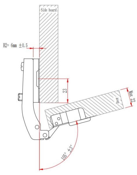 Петля мебельная с монтажной планкой EVA Industrial под фальшпанель кор.плечо 180/95 48 мм фото