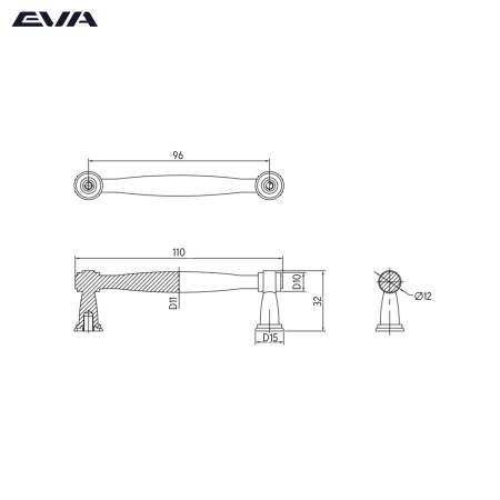 Ручка-скоба мебельная EVA ART DECO 96 мм цвет бронза состаренная ABV фото