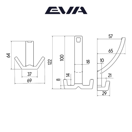 Крючок мебельный трехрожковый EVA ANGLE цвет черный матовый BLmatt фото