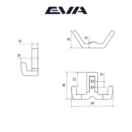 Крючок мебельный двухрожковый EVA ANGLE цвет латунь шлифованная матовая BB фото